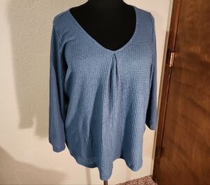 Bloomchic Blue Waffle Knit Long Sleeve Blouse Size 18 20 NWT